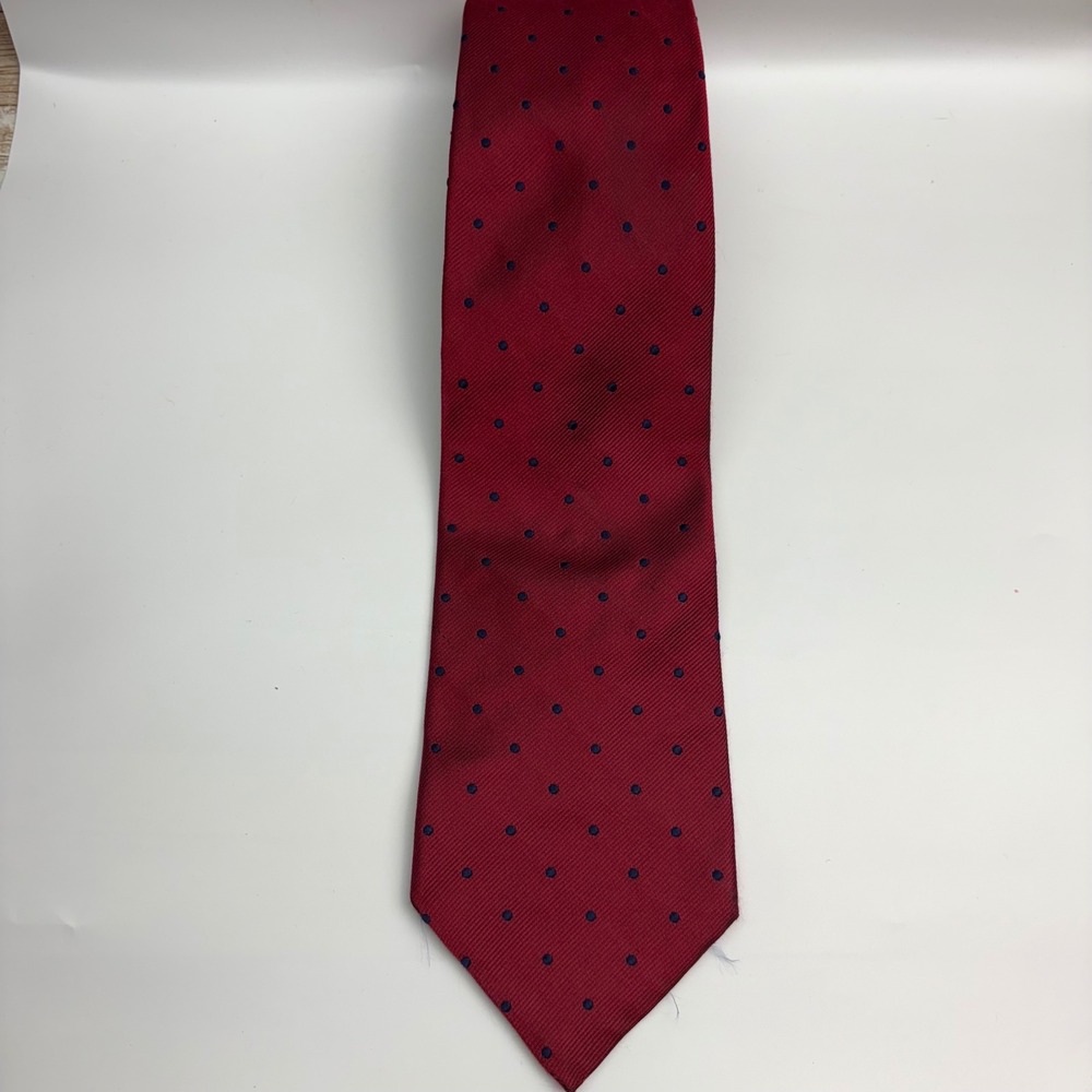 Brooks Brothers Tie Mens One Size Burgundy Red Blue Polka‎ Dot Silk Made in USA